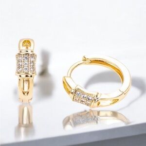 Set of 2 Pairs of 18k Gold Electroplated with Small Cz Stones Hoop Earrings